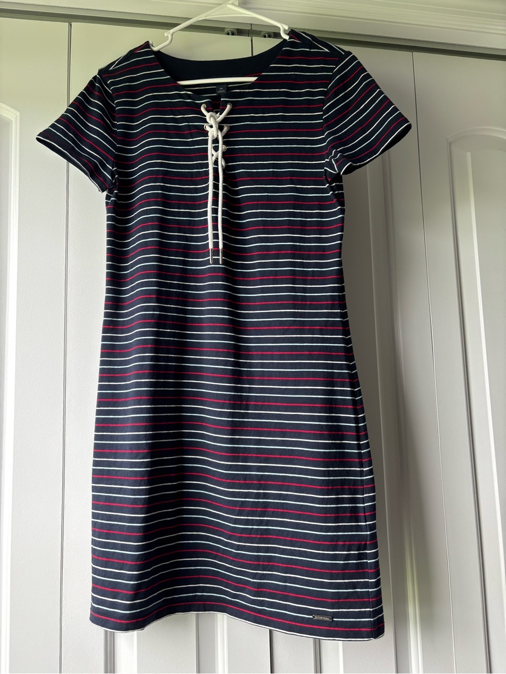 Tommy Hilfiger Navy, Petite Medium, White & Red Striped Lace-Up Mini Dress